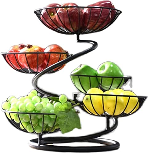 JUNYFFF Obst Etagere, Etagere Obst 5 Etagen,Obstkorb Rack Obstschale, Abnehmbar Obst Halter Küche Ablagekorb,Gemüsegestell, Obst Gemüse Brot Snacks Korb, Höhe 40Cm,Schwarz von JUNYFFF