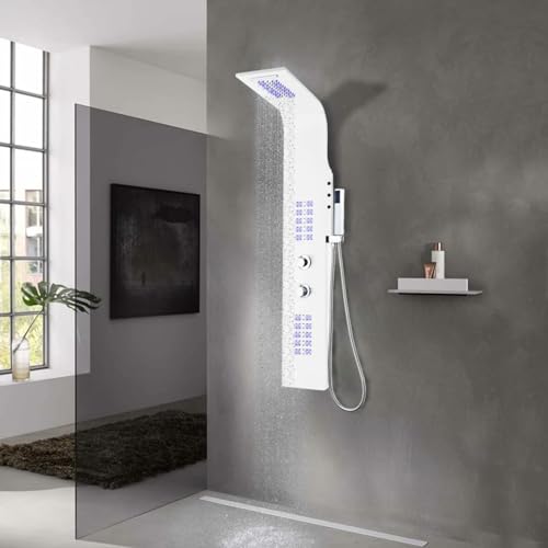 Duschpaneel, JUNZAI Duschsäule, Regendusche, Duscharmatur Regendusche, Duschsystem, Dusche Armaturen, Regenwasserdusche, Aluminium 20 x 44 x 130 cm Weiß - AT von JUNZAI