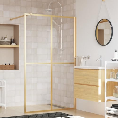 Duschwand für Begehbare Dusche ESG Klarglas Golden 118x195cm, JUNZAI Duschrückwand, Duschabtrennung, Glaswand Dusche, Duschglaswand, Duschtrennwand von JUNZAI