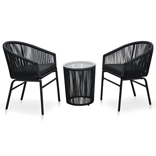 JUNZAI 3-TLG. Bistro-Set mit Kissen, Bistrotisch Mit 2 Stühlen, Gartenset Tisch Und Stühle, Balkontisch Klein, Bistroset, PVC Rattan Schwarz von JUNZAI