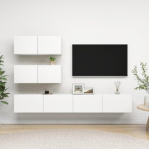 JUNZAI 4-TLG. TV-Schrank-Set, Wohnwand Wohnzimmer, Tv-möbel & Phonomöbel, Zimmer Möbel, Wandschrank, Wohnzimmer Möbel Modern, Weiß Spanplatte von JUNZAI