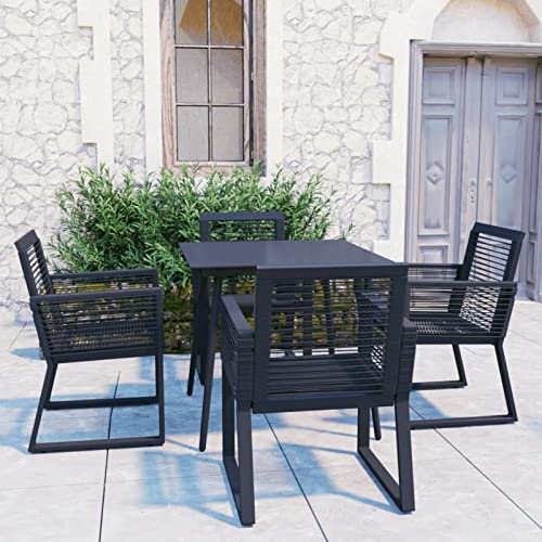 JUNZAI 5-TLG. Garten-Essgruppe PVC Rattan Schwarz, Esstisch Mit Stühlen Set, Gartenmöbel Sitzgruppe, Balkon Möbel, Gartenlounge Set, Terrassenmöbel, Balkonmöbel Set - 3060214 von JUNZAI