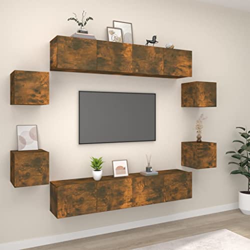 JUNZAI 8-TLG. TV-Schrank-Set Räuchereiche Holzwerkstoff, Wohnzimmer Möbel, Sideboard Wohnzimmer, Fernsehschrank, Tv Kommode, Tv Lowboard, Tv Möbel, Wohnwand - 3114219 von JUNZAI