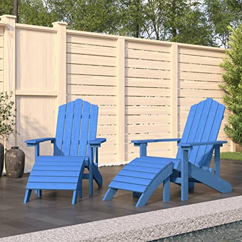 JUNZAI Adirondack-Gartenstühle 2 STK. mit Hockern, Hochlehner, Campingstühle, Lehnstühle, Wetterfest Stuhl, Garden Chair, HDPE Aquamarin von JUNZAI