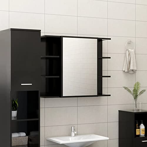 JUNZAI Bad-Spiegelschrank, Alibertschrank Bad, Badschrank, Badezimmerschrank, Badezimmerspiegelschränke, Badezimmer-spiegelschrank, Schwarz 80x20,5x64 cm Spanplatte von JUNZAI