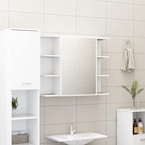 JUNZAI Bad-Spiegelschrank, Badezimmer-spiegelschrank, Alibertschrank Bad, Bathroom Cabinet, Weiß 80x20,5x64 cm Spanplatte von JUNZAI