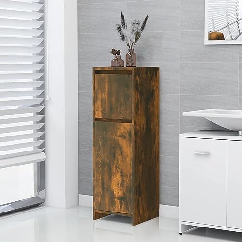 JUNZAI Badezimmerschrank, Aufbewahrungsschrank, Bad Kommode, Bad Schrank, Badezimmer Möbel, Badzimmer Schrank, Räuchereiche 30x30x95 cm Holzwerkstoff von JUNZAI