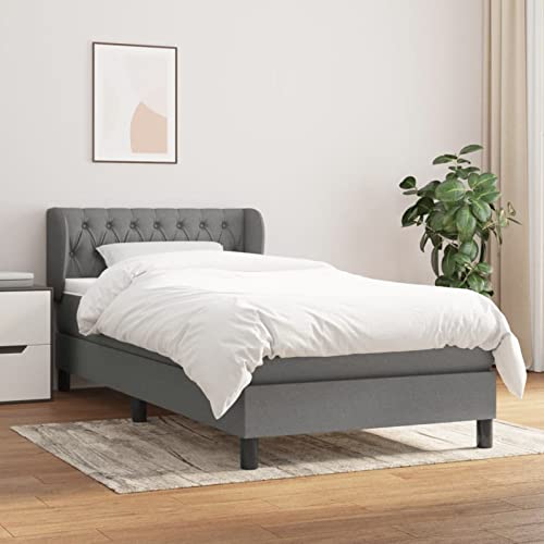 JUNZAI Boxspringbett mit Matratze, Bettgestell, Bettrahmen, Bett, Bed Frame, Polsterbett, Schlafzimmer, Dunkelgrau 90x200 cm Stoff von JUNZAI