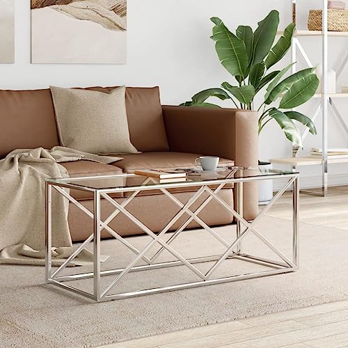 JUNZAI Couchtisch 110x45x45 cm Edelstahl und Glas Living Room Table, Wohnzimmertisch, Beistelltisch, Side Table & End Table, Coffee Table, 349961 von JUNZAI