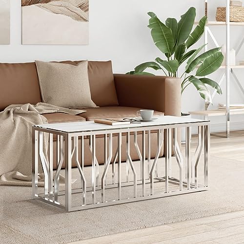 JUNZAI Couchtisch Silbern 110x45x45 cm Edelstahl und Glas~Living Room Table, Wohnzimmertisch, Beistelltisch, Side Table & End Table, Coffee Table von JUNZAI