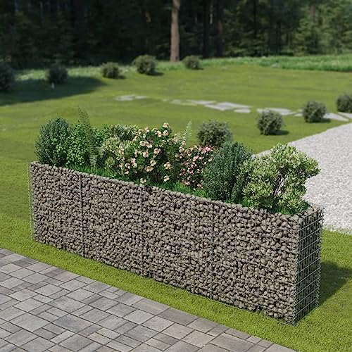 JUNZAI Gabionen-Hochbeet, Palettenrahmen, Hochteich, Gemüsebeet, Kräuterregal Balkon, Blumenbeet, Kräuterspirale, Tomatenbeet, Pflanzhochbeet, Verzinkter Stahl 360×50×100 cm von JUNZAI