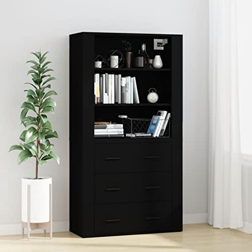 JUNZAI Highboard, Kommode Wohnzimmer, Bücherschrank, Vitrinenschrank, Sideboard Schlafzimmer, Schrank, Schwarz Holzwerkstoff von JUNZAI