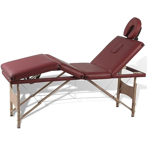 JUNZAI Massagetisch mit Holzrahmen, faltbar 4 Zonen Rot, Massageliege, Massage Bett, Massage Table, Behandlungsliege, Massage Liegestisch, Therapieliege von JUNZAI