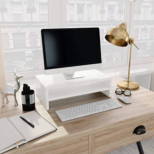 JUNZAI Monitorständer, Monitorständer, Bildschirmerhöhung, Monitorerhöhung, Monitor Erhöhung Schreibtisch, Monitor Erhöhung, Hochglanz-Weiß 42×24×13 cm Spanplatte von JUNZAI