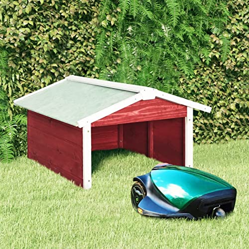 JUNZAI Roboter-Rasenmäher Garage, Mähroboter Garage, Rasenroboter Garage, Carport Bausatz, Rasenmäher Garage, 72x87x50 cm Rot Weiß Tannenholz von JUNZAI