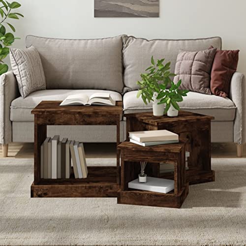 JUNZAI Satztische 3 STK Coffee Table, Beistelltisch Set, Couchtisch, Satztische Fürs Wohnzimmer, Wohnzimmer Tisch, Kleine Tische Wohnzimmer, Räuchereiche Holzwerkstoff von JUNZAI