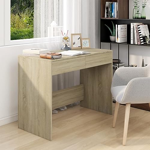 JUNZAI Schreibtisch, Computertisch, Arbeitstisch, Home Office Desk, Schreibtischorganizer, Büroschreibtisch, Sonoma-Eiche 101x50x76,5 cm Spanplatte von JUNZAI