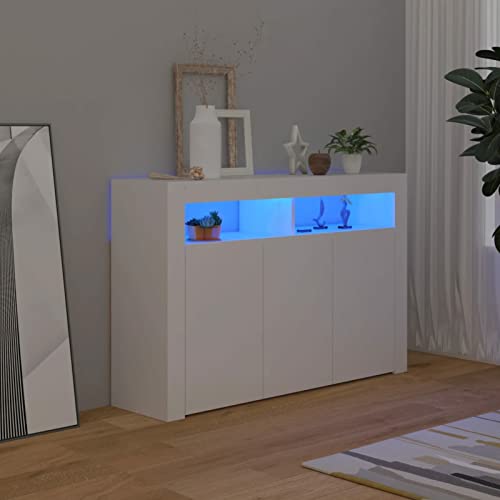 JUNZAI Sideboard, Kommode Schlafzimmer, Kommoden & Sideboards, Wohnzimmerschrank, Flur Kommode, Zimmer Möbel, mit LED-Leuchten Weiß 115,5x30x75 cm von JUNZAI