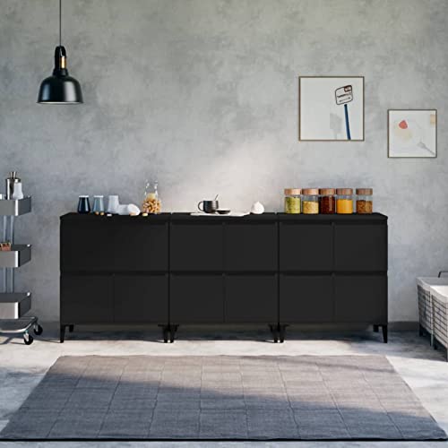 JUNZAI Sideboards 3 STK Kommode Schlafzimmer, Schlafzimmer Möbel, Esszimmer Schrank, Komodenschrank, Büromöbel, Buffetschrank, Schwarz 60x35x70 cm Holzwerkstoff von JUNZAI