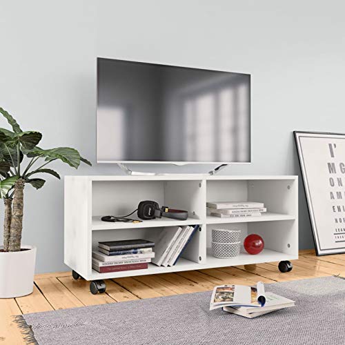 JUNZAI TV-Schrank mit Rollen, Fernsehschrank, Tv-möbel & Phonomöbel, Fernsehtisch, Tv Board, Fernsehkommode, Schrank Schlafzimmer, Weiß 90×35×35 cm Spanplatte von JUNZAI