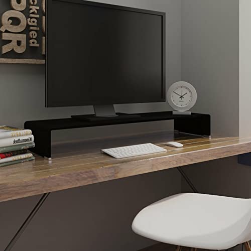 JUNZAI TV-Tisch/Bildschirmerhöhung, Monitorständer, Monitorerhöhung, Laptop Halterung, Druckerständer, Monitor Erhöhung Schreibtisch, Glas Schwarz 100x30x13 cm von JUNZAI