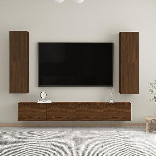 JUNZAI TV-Wandschränke 2 STK. Braun Eichen-Optik 30,5x30x110 cm Wohnwand, Tv Komode, Anbauwand Wohnzimmer, Fernsehwand, Möbel Wohnzimmer, Fernseher Schrank von JUNZAI