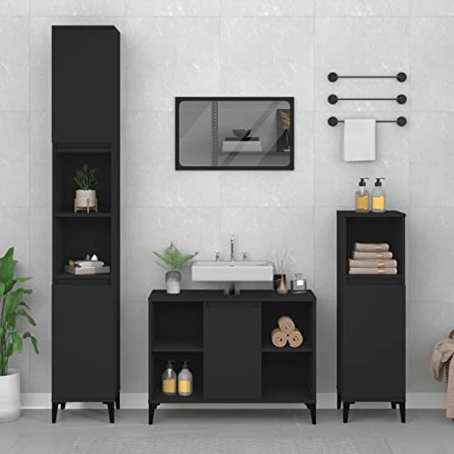 JUNZAI Waschbeckenunterschrank, Unterschrank Waschbecken, Badezimmer Unterschrank, Bathroom Cabinet, Badunterschrank, Unterschrank Bad, Schwarz 80x33x60 cm Holzwerkstoff von JUNZAI