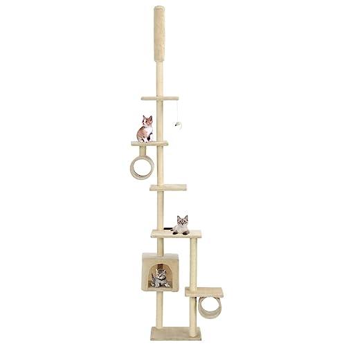 Katzen-Kratzbaum, JUNZAI Katzenzubehöhr, Kratzbaum Für Katzen, Katze Baum, Katzenkratzbaum, Katzenturm, Katzenmöbel, mit Sisal-Kratzsäulen 260 cm Beige von JUNZAI