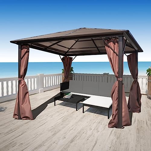 Pavillon mit Vorhängen, JUNZAI Faltpavillon, Pergola, Partyzelt, Standmarkise, Sonnenzelt, Garten Pavillion, Grillpavillon, Braun Aluminium 300 x 300 cm von JUNZAI