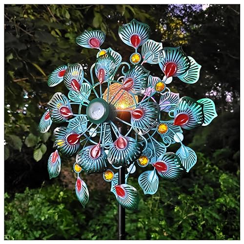 Solar WindmüHle, 178cm Groß Windrad Garten Metall Gross XXL, LED-Beleuchtung Gartenstecker Windspiel, FüR Terrasse Und Garten von JUNZAI