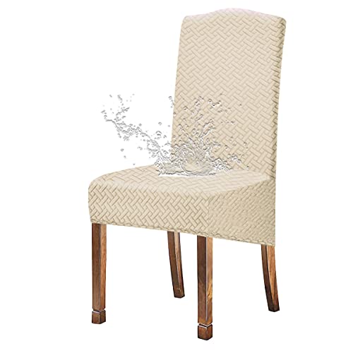 JUNZHE 1/2/4/6 STÜCK wasserdichte Stuhlhussen mit hoher Rückenlehne für Esszimmerstühle Küche XL-Stuhlhussen waschbare Anti-Staub-Stuhlbezüge für große Stühle (Creme,2 Pcs) von JUNZHE