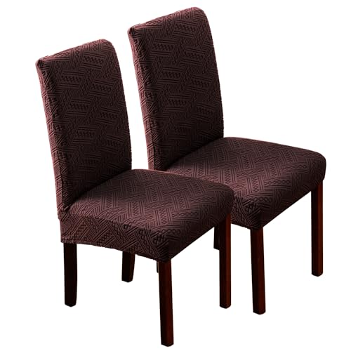 JUNZHE 4/6 Stück Esszimmerstuhlbezug, Moderne Elastische Teleskopstuhl-Schutzhülle, abnehmbare waschbare Küchenstuhl-Sitzbezug (Braun-A,2 Pieces) von JUNZHE