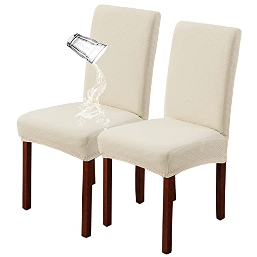 JUNZHE 4/6 Stück Esszimmerstuhlbezug, Moderne Elastische Teleskopstuhl-Schutzhülle, abnehmbare waschbare Küchenstuhl-Sitzbezug (Creme,2 Pieces) von JUNZHE