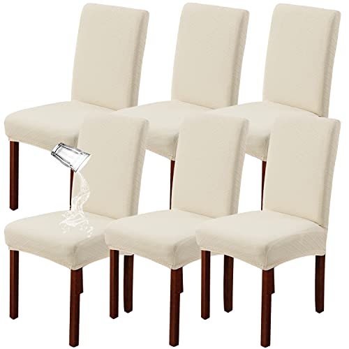 JUNZHE 4/6 Stück Esszimmerstuhlbezug, Moderne Elastische Teleskopstuhl-Schutzhülle, abnehmbare waschbare Küchenstuhl-Sitzbezug (Creme,6 Pieces) von JUNZHE