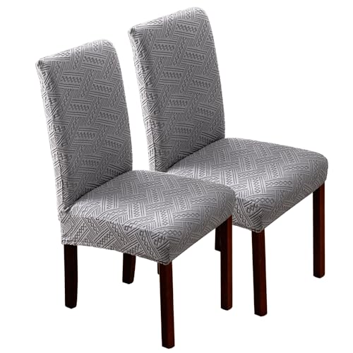 JUNZHE 4/6 Stück Esszimmerstuhlbezug, Moderne Elastische Teleskopstuhl-Schutzhülle, abnehmbare waschbare Küchenstuhl-Sitzbezug (Hellgrau-A,2 Pieces) von JUNZHE