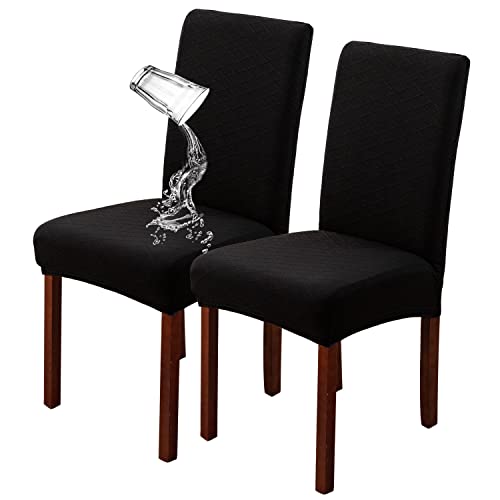 JUNZHE 4/6 Stück Esszimmerstuhlbezug, Moderne Elastische Teleskopstuhl-Schutzhülle, abnehmbare waschbare Küchenstuhl-Sitzbezug (Schwarz,2 Pieces) von JUNZHE