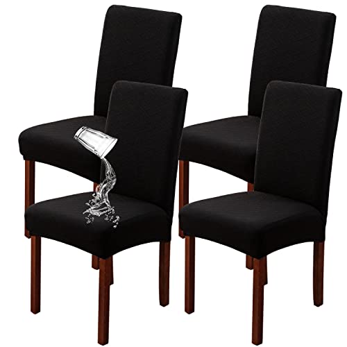 JUNZHE 4/6 Stück Esszimmerstuhlbezug, Moderne Elastische Teleskopstuhl-Schutzhülle, abnehmbare waschbare Küchenstuhl-Sitzbezug (Schwarz,4 Pieces) von JUNZHE