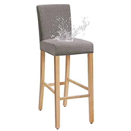 JUNZHE Barhocker-Bezüge, dehnbarer, Abnehmbarer, waschbarer Stuhlbezug für Kurze drehbare Esszimmerstuhl-Rückenlehne Stuhl Barhocker Stuhlhussen (Hellgrau,1er-Set) von JUNZHE