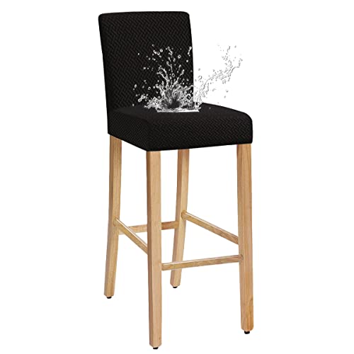 JUNZHE Barhocker-Bezüge, dehnbarer, Abnehmbarer, waschbarer Stuhlbezug für Kurze drehbare Esszimmerstuhl-Rückenlehne Stuhl Barhocker Stuhlhussen (Schwarz,1er-Set) von JUNZHE