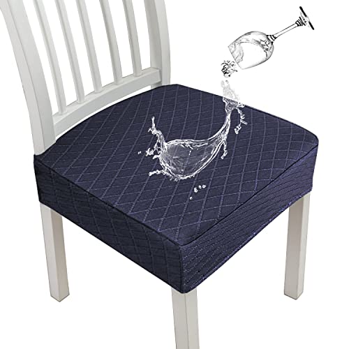 JUNZHE Diamantgitter wasserdichte Stuhlsitzbezüge für Esszimmerstühle Stretch-Esszimmer-Küchenstuhl-Bezüge, abnehmbare, waschbare Stuhl-Sitzkissen-Schonbezüge (Marine,4 Hussen) von JUNZHE