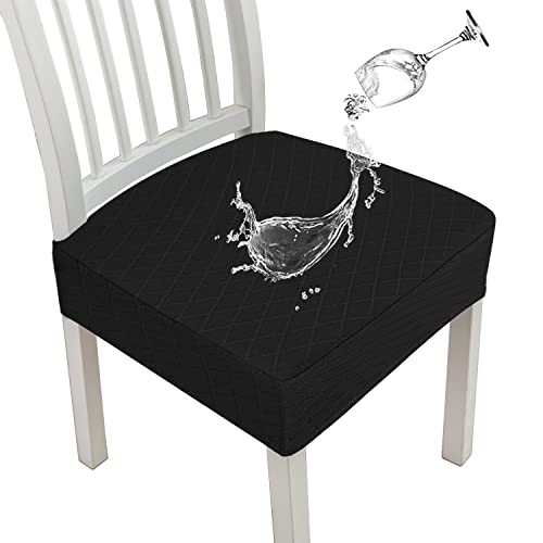 JUNZHE Diamantgitter wasserdichte Stuhlsitzbezüge für Esszimmerstühle Stretch-Esszimmer-Küchenstuhl-Bezüge, abnehmbare, waschbare Stuhl-Sitzkissen-Schonbezüge (Schwarz,2 Hussen) von JUNZHE