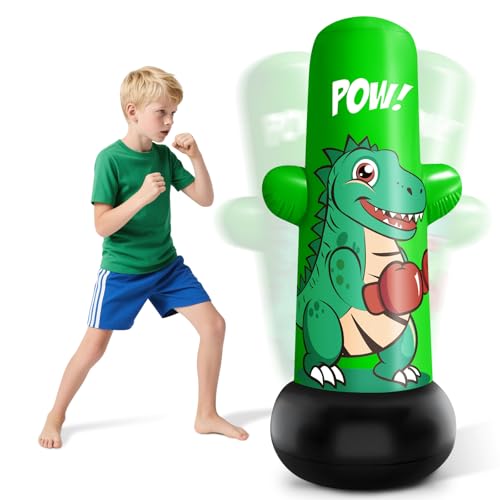 JUOIFIP Boxsack Stehend 120cm Aufblasbarer Boxsack Kinder mit Abprallende Aktion und Nicht fallende Basis zum Üben von MMA Karate Taekwondo und zum Abbau von aufgestauter Energie von JUOIFIP