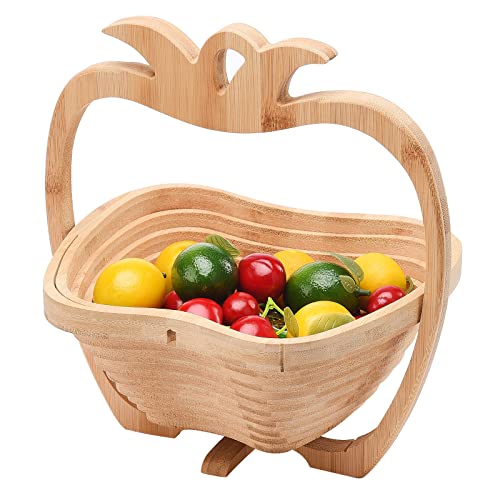 JUOPZKENN Faltbarer Bambus-Trockenobstkorb, kreativer faltbarer Obstkorb, Obstkorb, Apfelform, zusammenklappbar, Obstschalenhalter für Küchentisch (#1) von JUOPZKENN