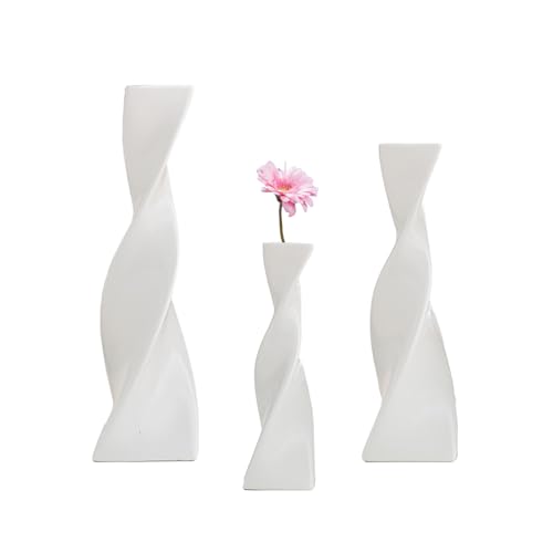 JUOPZKENN Gedrehte Geometrische Vase, Keramikvase, Gedrehte, Schlanke, Dünne Blumenvase, Geometrische Dekorative Vase für Zuhause, Wohnzimmer, Eingangsbereich, Tafelaufsatz(3pcs-mattweiß) von JUOPZKENN