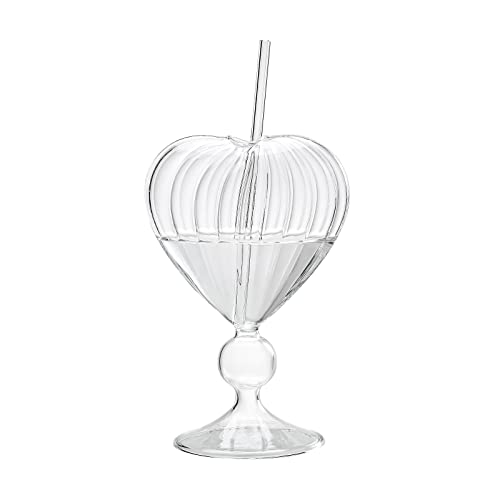 JUOPZKENN Glas-Cocktailgläser, Herzförmige Weingläser mit Strohhalm, Glaswaren, Geschenkgläser, Saftgläser für Hochzeit, Zuhause, Bar, Party(2 Stück Streifen) von JUOPZKENN