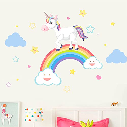 Wandtattoo Kinderzimmer Wandsticker Regenbogen Einhorn Aufkleber Wandbild Wanddeko für Mädchen Babyzimmer Spielzimmer Schlafzimmer von JUPSK