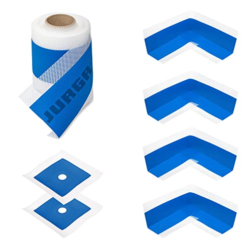 JURGA Dichtband Wasserdicht SET 1x Dichtungsband (10m), 2x Manschetten, 4x Innenecken, Abdichtung Dusche Bad Fliesen, Außen & Innen von JURGA
