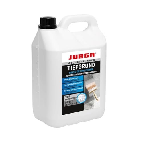 JURGA Tiefgrund LF (5L ca.25-50m²) Grundierung für Wand & Boden, Tiefengrund für Rigips Gipskarton Beton Estrich Putz SB-Platten (5 Liter) von JURGA