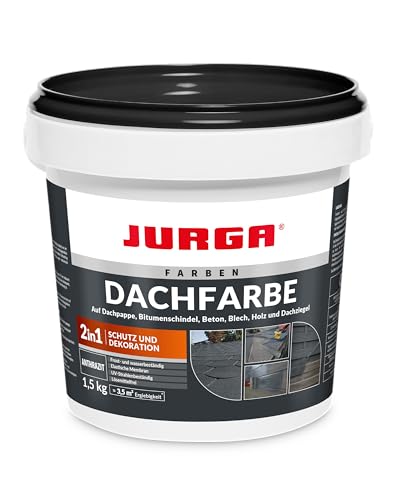 Jurga Dachfarbe 1,5 Kg Anthrazit (ca.3,5m²) 2 in 1: Deko & Schutz, Sockelfarbe, Betonfarbe, UV- und Witterungsbeständig, Hohe Elastizität, Einfache Anwendung, LF-frei, Innen- und Außen von JURGA