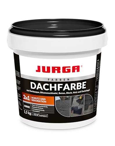 Jurga Dachfarbe 1,5 Kg Schwarz (ca.3,5m²) 2 in 1: Deko & Schutz, Sockelfarbe, Betonfarbe, UV- und Witterungsbeständig, Hohe Elastizität, Einfache Anwendung, LF-frei, Innen- und Außenrenovierfarbe von JURGA